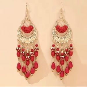 Boho Red Waterdrop Tassel Earrings For Women Girls Jewelry Gift